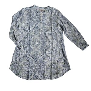 Flax Linen Paisley Long Sleeve Tunic Size S